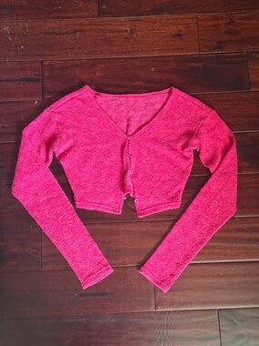 Pink Crop Button-Up Cardigan